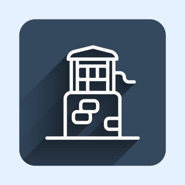 Beyaz çizgi iyi izole edilmiş uzun gölge arkaplan. Mavi kare düğme. Vektör