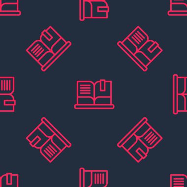 Kırmızı çizgi Açık kitap simgesi siyah arkaplanda izole edilmiş kusursuz desen. Vektör