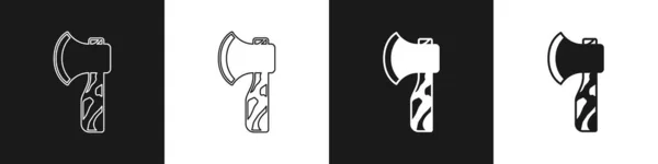 Set Holzbeil-Symbol isoliert auf schwarzem und weißem Hintergrund. Holzfällerbeil. Vektor — Stockvektor