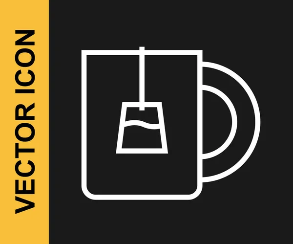 Weiße Linie Tasse Tee-Symbol isoliert auf schwarzem Hintergrund. Vektor — Stockvektor