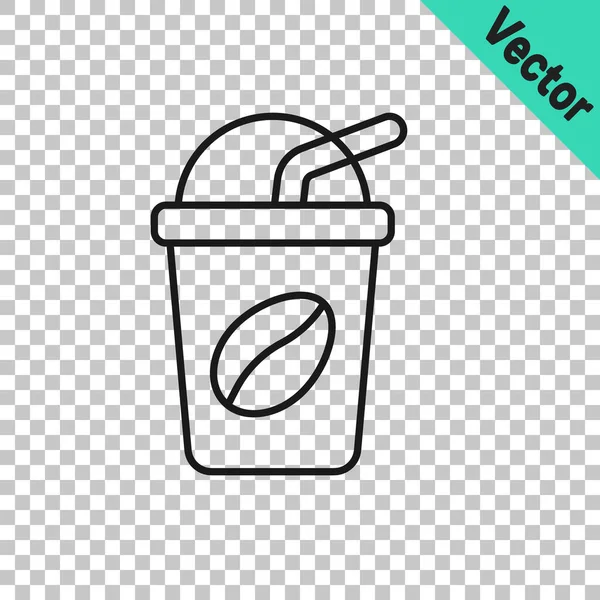 Black line Iced coffee icon isolated on transparent background. Vector — Stock Vector