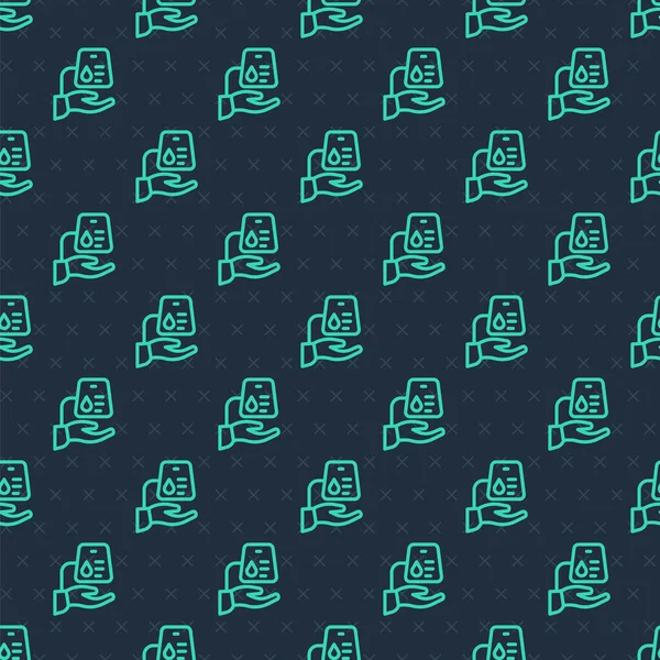 Yeşil çizgi kan bağışı ikonu mavi arka planda kusursuz desen izole etti. Vektör