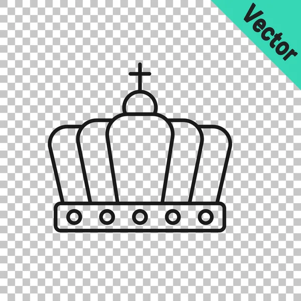 Linea nera icona della corona del re isolato su sfondo trasparente. Vettore — Vettoriale Stock