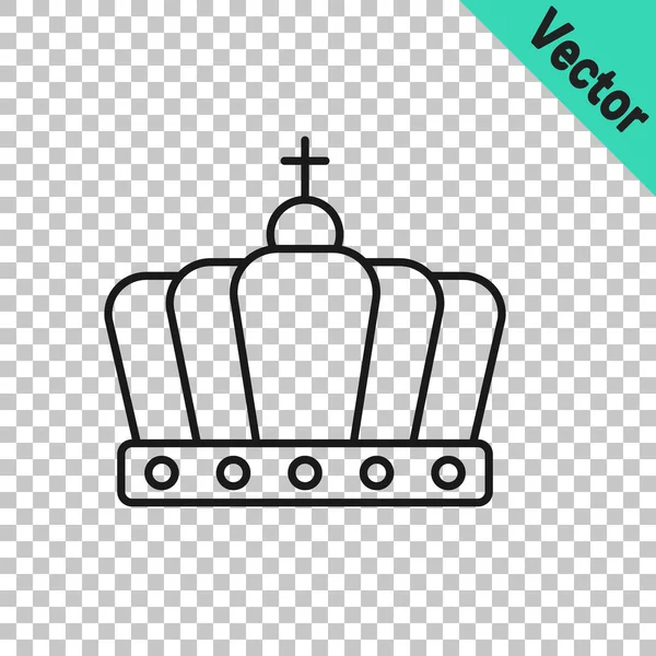 Schwarze Linie Königskrone Symbol isoliert auf transparentem Hintergrund. Vektor — Stockvektor