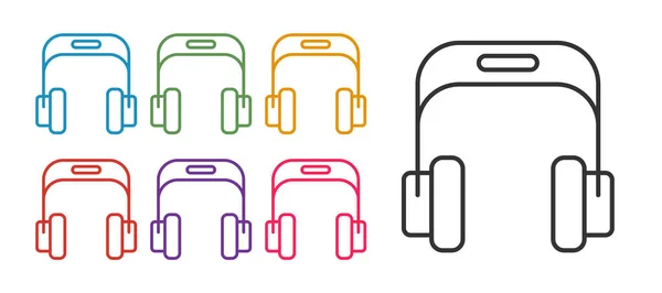 Establecer línea Auriculares icono aislado sobre fondo blanco. Auriculares. Concepto para escuchar música, servicio, comunicación y operador. Establecer iconos de colores. Vector — Vector de stock