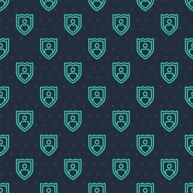 Yeşil Hat Hayat Sigortası ve kalkan ikonu mavi arka planda izole edilmiş pürüzsüz desen. Güvenlik, güvenlik, koruma, konsept koruma. Vektör