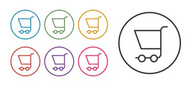 Alış veriş arabası simgesi beyaz arkaplanda izole edildi. İnternetten satın alma konsepti. Servis tabelası. Süpermarket sepeti sembolü. Simgeleri renklendirin. Vektör