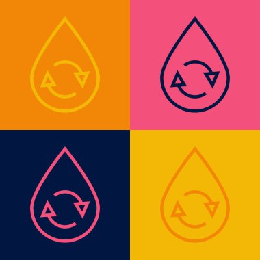 Pop sanat serisi temiz su simgesini renk arkaplanında izole eder. İşaret geri dönüşümlü bir damla su. Vektör