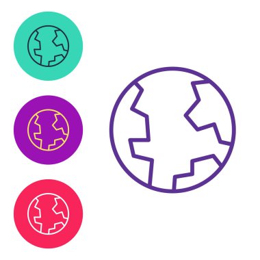 Beyaz arkaplanda Dünya çizgisi simgesini ayır. Dünya ya da Dünya işareti. Küresel internet sembolü. Geometrik şekiller. Simgeleri renklendirin. Vektör