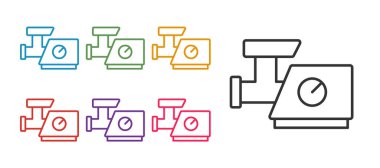 Mutfak kıyma makinesi simgesini beyaz arkaplanda izole et. Simgeleri renklendirin. Vektör