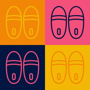 Pop Art Line Terlik simgesi renk arkaplanında izole edildi. Parmak arası terlik işareti. Vektör