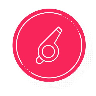 Beyaz çizgi Whistle simgesi beyaz arkaplanda izole edildi. Hakem sembolü. Spor ve spor burcu. Kırmızı daire düğmesi. Vektör