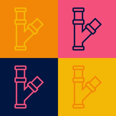 Pop Art Line Industry metalik boru ikonu renk arkaplanında izole edildi. Tesisat boru hattının farklı şekillerde parçaları. Vektör