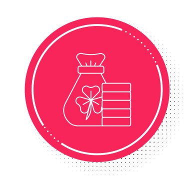 Beyaz çizgi Para Çantası, beyaz arka planda izole edilmiş yonca folyo yaprağı ikonu. Aziz Patrick gününüz kutlu olsun. Ulusal İrlanda bayramı. Kırmızı daire düğmesi. Vektör