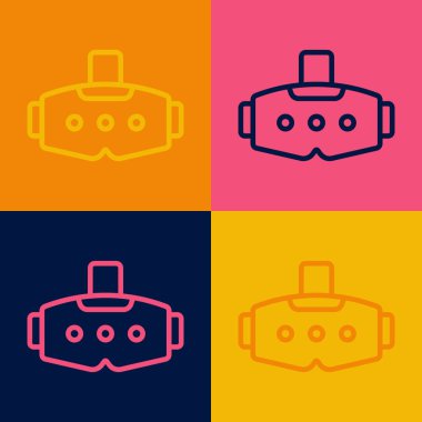 Pop sanat çizgisi Sanal gerçeklik gözlüğü simgesi renk arkaplanında izole edilmiş. Stereoskopik 3D VR maskesi. Optik baş monte edildi. Vektör