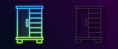 Parlayan neon çizgisi Gardırop simgesi siyah arkaplanda izole edildi. Dolap tabelası. Vektör