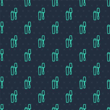 Yeşil çizgi Mascara fırça ikonu mavi arka planda izole edilmiş pürüzsüz desen. Vektör