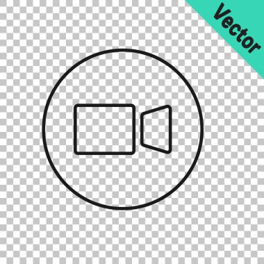 Siyah çizgi Görüntü sohbet konferansı simgesi şeffaf arkaplanda izole edildi. Çevrimiçi iş görüşmesi formu. Uzak proje yönetimi. Vektör