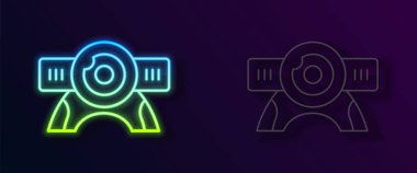 Parlayan neon hattı web kamera simgesi siyah arkaplanda izole edildi. Sohbet kamerası. Web kamerası simgesi. Vektör