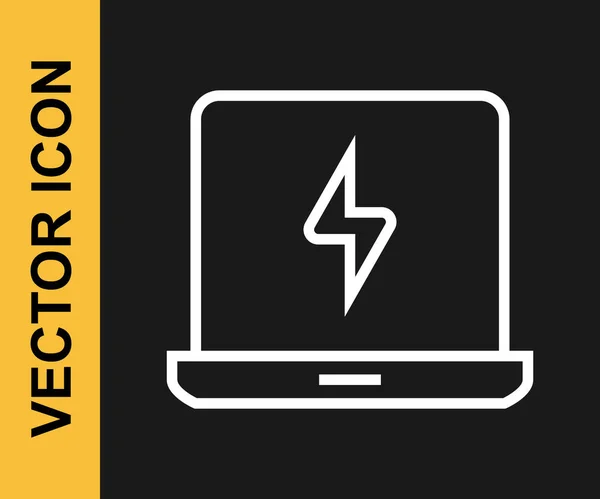 Witte lijn Laptop pictogram geïsoleerd op zwarte achtergrond. Notitieboekje met leeg scherm. Vector — Stockvector