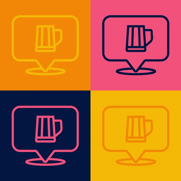Pop art line Icono de taza de cerveza de madera aislado en el fondo de color. Vector — Vector de stock