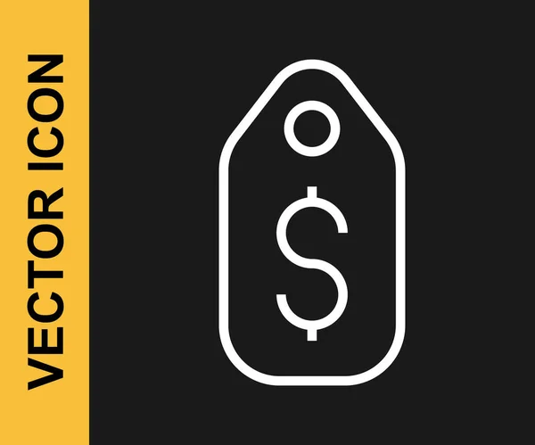Weiße Linie Preisschild mit Dollar-Symbol isoliert auf schwarzem Hintergrund. Abzeichen für Preis. Verkauf mit Dollarsymbol. Promotag Rabatt. Vektor — Stockvektor
