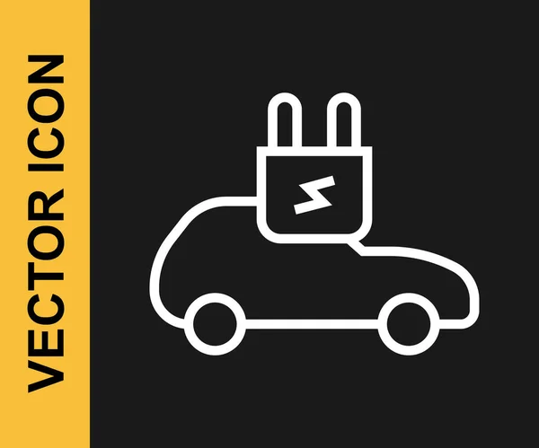Иконка зарядки электрического автомобиля и электрического кабеля выделена на черном фоне. Возобновляемые экологические технологии. Вектор — стоковый вектор
