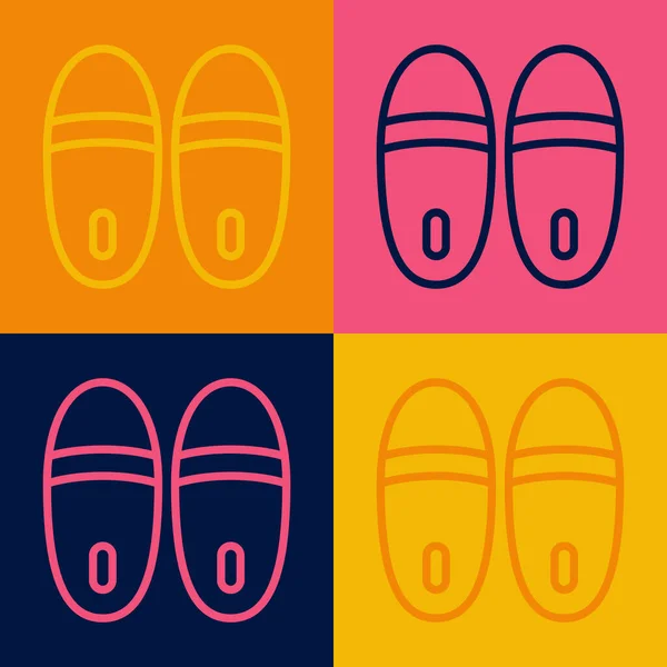Pop Art Linie Hausschuhe Symbol isoliert auf farbigem Hintergrund. Flip-Flops-Zeichen. Vektor — Stockvektor