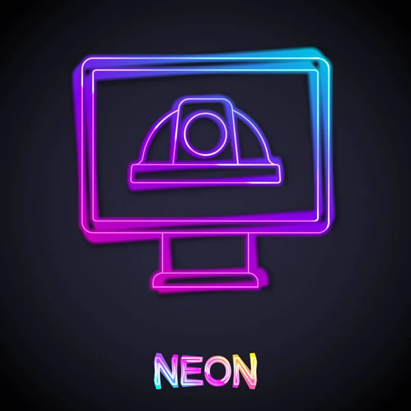 Leuchtende Neon-Linie Arbeiter-Schutzhelm-Symbol isoliert auf schwarzem Hintergrund. Vektor — Stockvektor