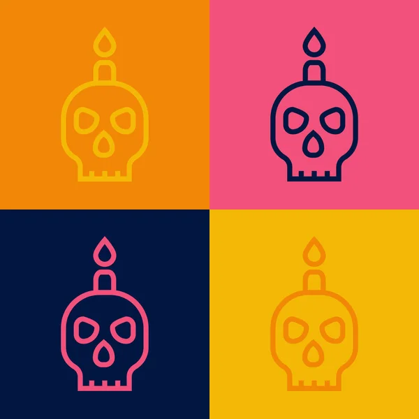 Pop art line Vela ardiente en un icono de cráneo aislado sobre fondo de color. El día de la muerte. Vector — Vector de stock