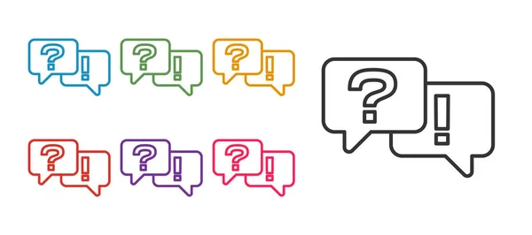 Définir la ligne Bulles vocales avec l'icône Questions et réponses isolée sur fond blanc. Symbole Q & A. Panneau FAQ. Bulle de discours de chat et graphique. Définir des icônes colorées. Vecteur — Image vectorielle