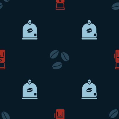 Elektrikli kahve öğütücüsünü, kahve çekirdeklerini ve poşeti kusursuz düzende ayarla. Vektör