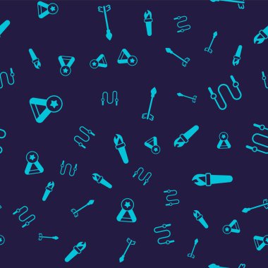 Madalyayı, atlama ipini, ortaçağ oklarını ve meşaleyi pürüzsüz desene ayarlayın. Vektör