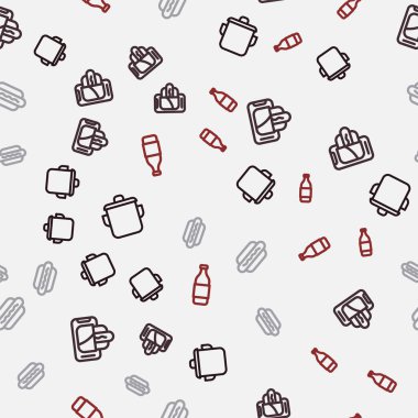 Hattı kur, yemek siparişi ver, Hotdog ve bir şişe şarap kusursuz olsun. Vektör