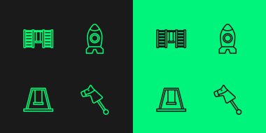 Oyuncak at, çocuklar için salıncak, İsveç duvarı ve Roket gemisi oyuncak ikonu. Vektör