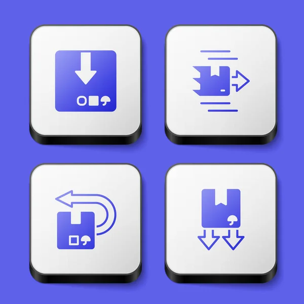 Set Kartonschachtel, Rücksendung und Karton mit Verkehrssymbolsymbol. Weiße quadratische Taste. Vektor — Stockvektor