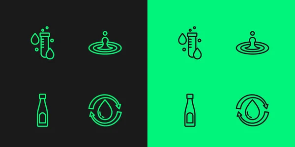 Set lijn Recycle schone aqua, fles water, reageerbuis met druppel en Water icoon. Vector — Stockvector