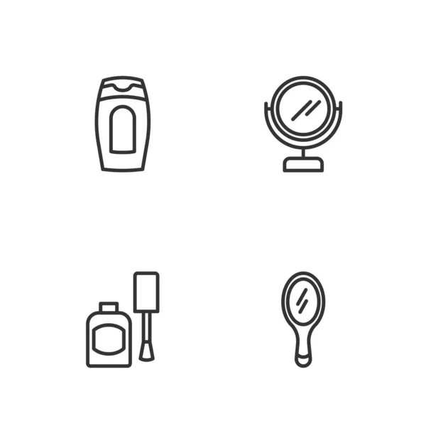 Set line Hand mirror, Bottle of nail polish, shampoo and Round makeup icon. Vector — 图库矢量图片