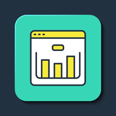 Taslak Tarayıcı ile doldurulmuş borsa büyüme grafikleri ve mavi arka planda izole edilmiş para simgesi. Ekranda ok grafikleri olan bir monitör. Turkuaz kare düğme. Vektör