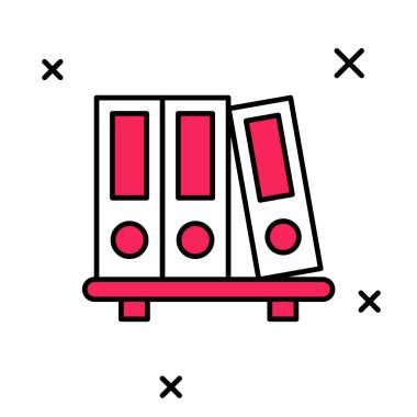 Beyaz arkaplanda izole edilmiş belge ve evrak simgeleriyle doldurulmuş ofis dizinleri. Ofis dosyaları. Dosya arşivleme işareti. Vektör