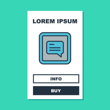 Turkuaz arkaplanda izole edilmiş altyazı simgesi ile doldurulmuş video. Vektör