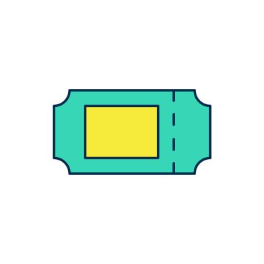 Doldurulmuş ana hatlı sinema bileti simgesi beyaz arkaplanda izole edildi. Vektör