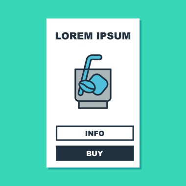 Turkuaz arka planda izole edilmiş ana hatlı Espresso tonik kahve ikonu. Vektör