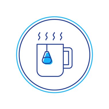 Beyaz arka planda izole edilmiş çay poşeti ikonu dolu bir fincan çay. Vektör