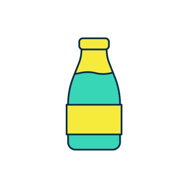 Beyaz arka planda izole edilmiş süt ikonu içeren kapaklı cam şişe. Vektör