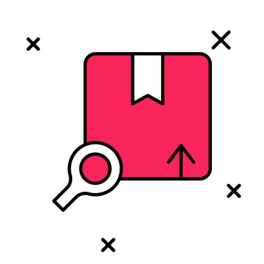 Doldurulmuş ana hat arama paketi simgesi beyaz arkaplanda izole edildi. Paket izleme sembolü. Büyüteç ve karton kutu. Lojistik ve teslimat. Vektör