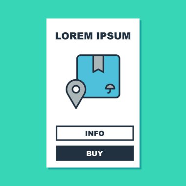 Turkuaz arka planda izole edilmiş karton kutu simgesi ile doldurulmuş konum. Teslimat hizmetleri, lojistik ve ulaşım, dağıtım. Vektör