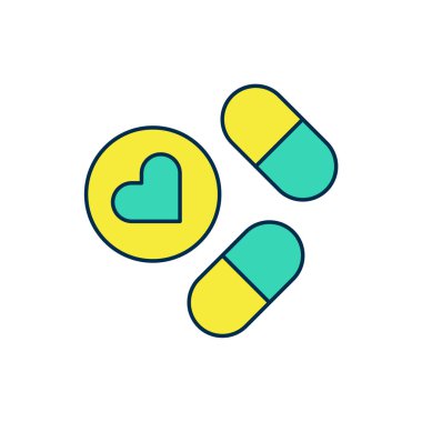 Beyaz arka planda izole edilmiş ana hatlı ilaç veya tablet ikonu. Kapsül hapı ve uyuşturucu işareti. Eczane tasarımı. Vektör