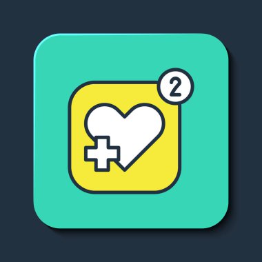 Mavi arkaplanda izole edilmiş, kalp atış hızı monitörlü akıllı telefon. Turkuaz kare düğme. Vektör