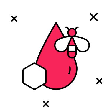 Arı ve bal peteği simgesi beyaz arkaplanda izole edildi. Bal hücreleri. Bal arısı ya da kanat sembollü apis. Uçan böcek. Tatlı doğal yemek. Vektör